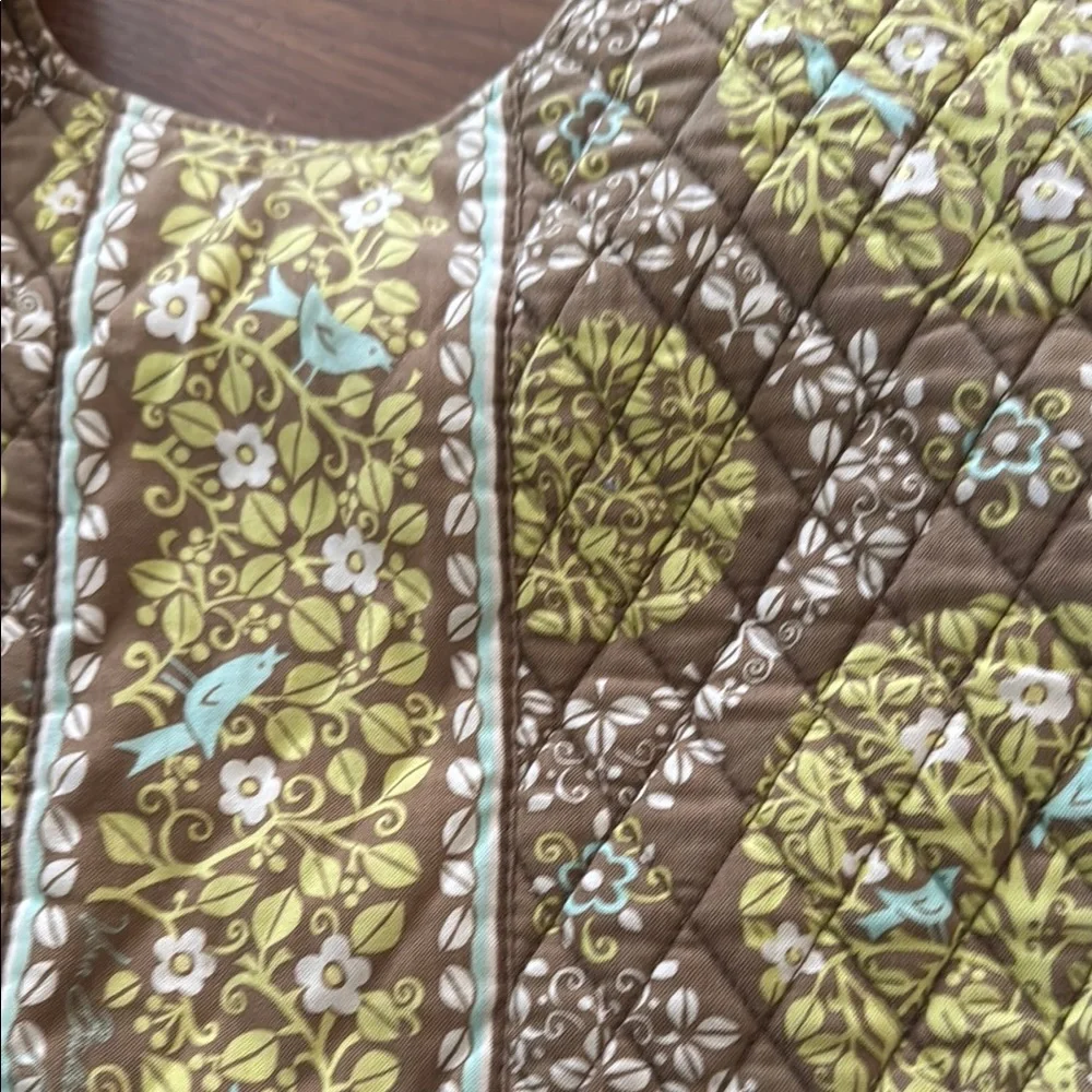 Vera Bradley BlueBird Brown and Green Quilted Crescent Hobo Tote Shoulder Bag